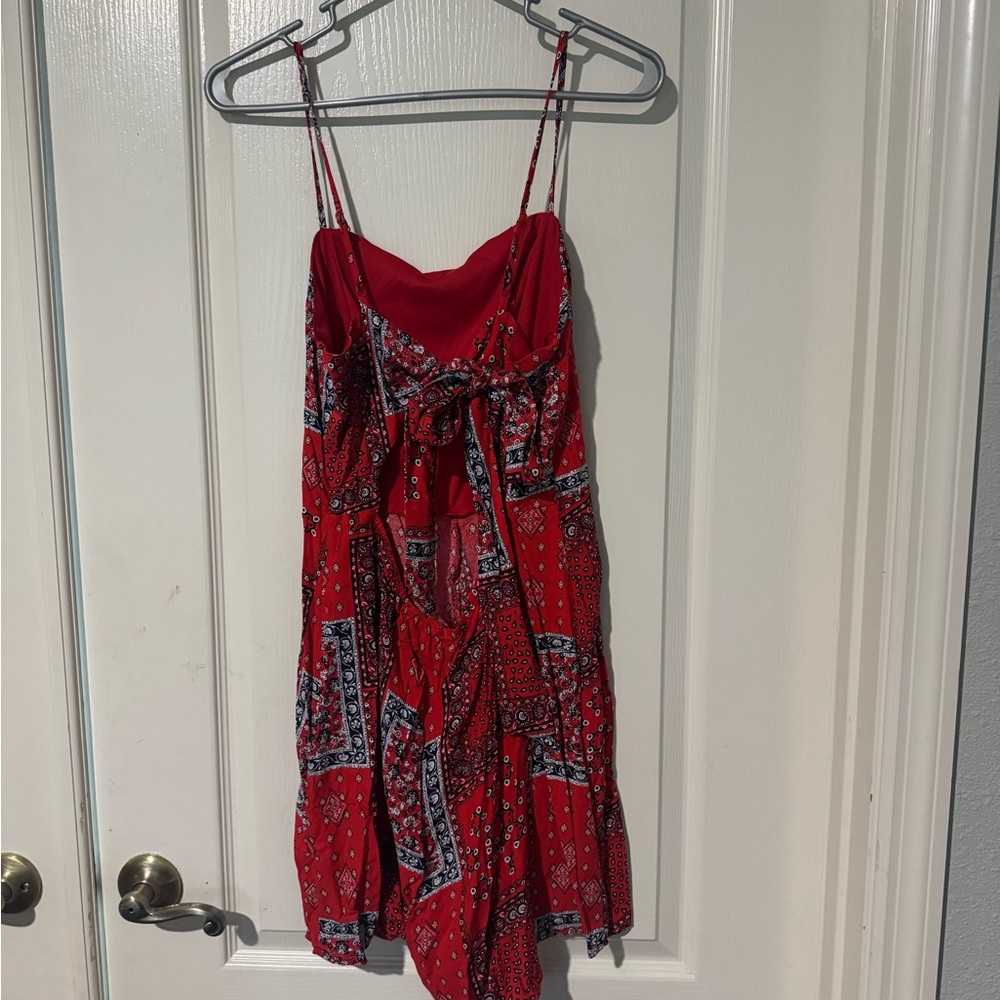 Francesca's Collections Red Paisley Jumpsuit